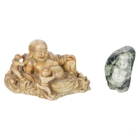 Chinese Carved Hardstone Buddha Sculptures 2pc LOT