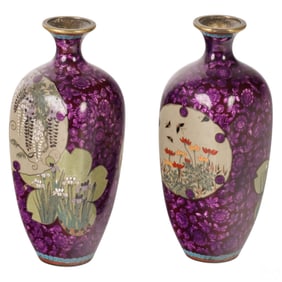 Japanese Pair of Antique Cloisonne Miniature Vases