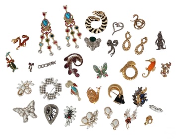 Designer Embellished Brooch and Earrings 31pc LOT