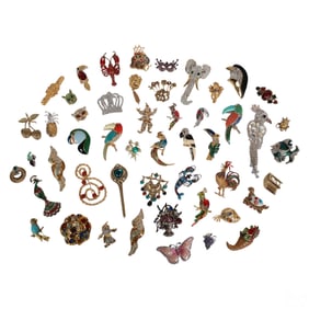 Rhinestone Enamel Vintage Brooch 50pc ESTATE LOT