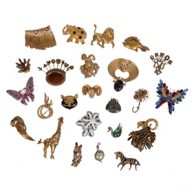 Designer Vintage Rhinestone Brooch 24pc ESTATE LOT