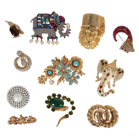 Weiss KJL Trifari Designer Costume Brooch 11pc LOT