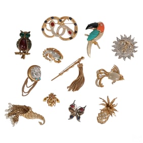 Weiss Trifari KJL Designer Costume Brooch 12pc LOT