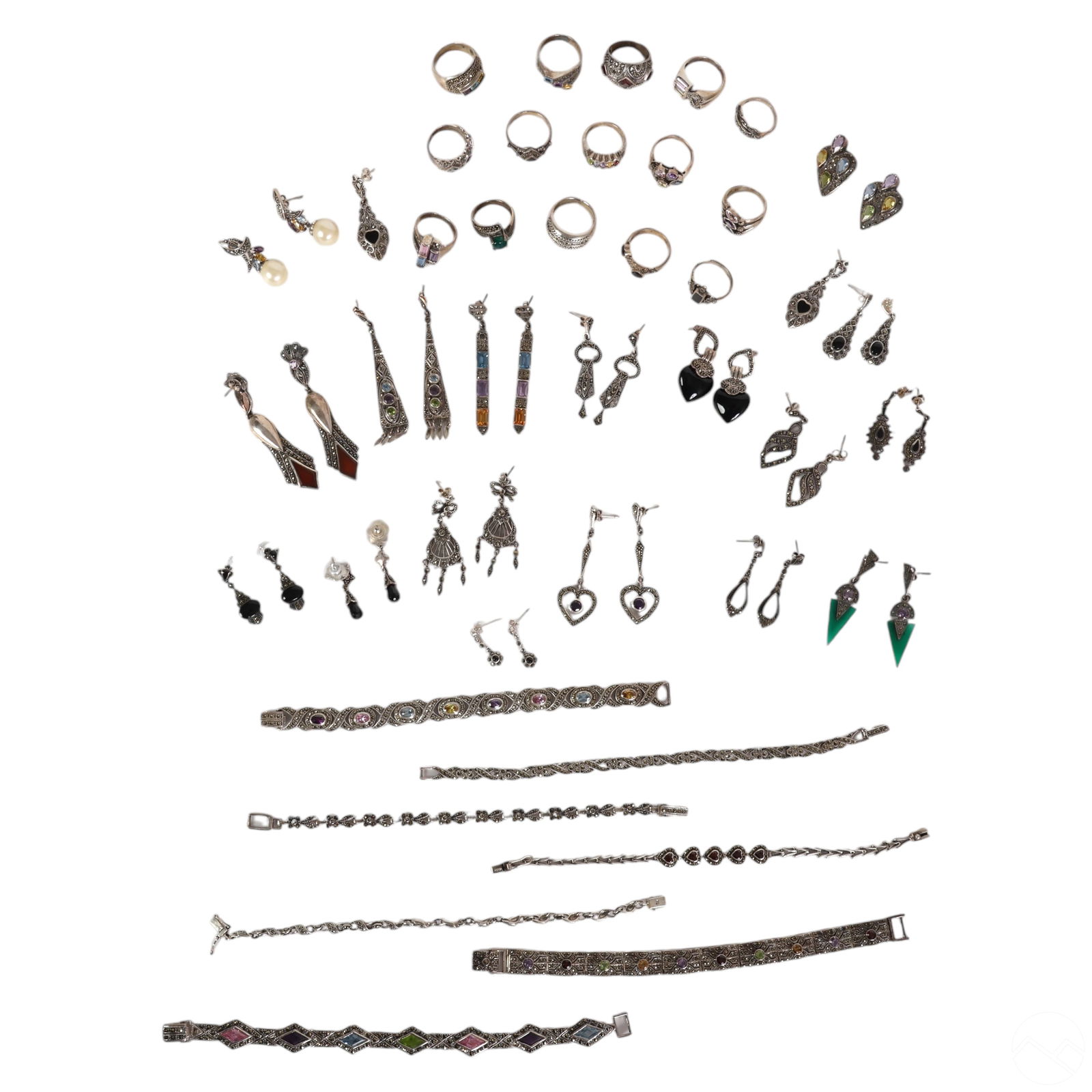 Silver Marcasite Ring Earring Bracelet ESTATE LOT (1 of 6)