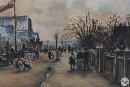 Antal Berkes 1874-1938 Street Scene Pastel Drawing