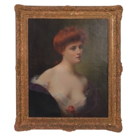 Henri Rondel 1857-1919 Red Head Portrait Painting