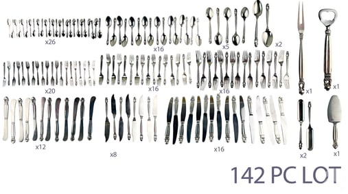 Georg Jensen Acorn Sterling Flatware 142 Piece SET