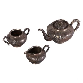 Chinese Export Luen Wo Antique Silver 3pc Tea SET