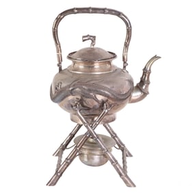 Chinese Export 900 Silver Shingfat Teapot on Stand