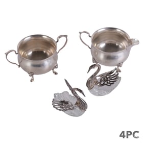 Regent Sterling Creamer Sugar w/ Swan Salt Cellars