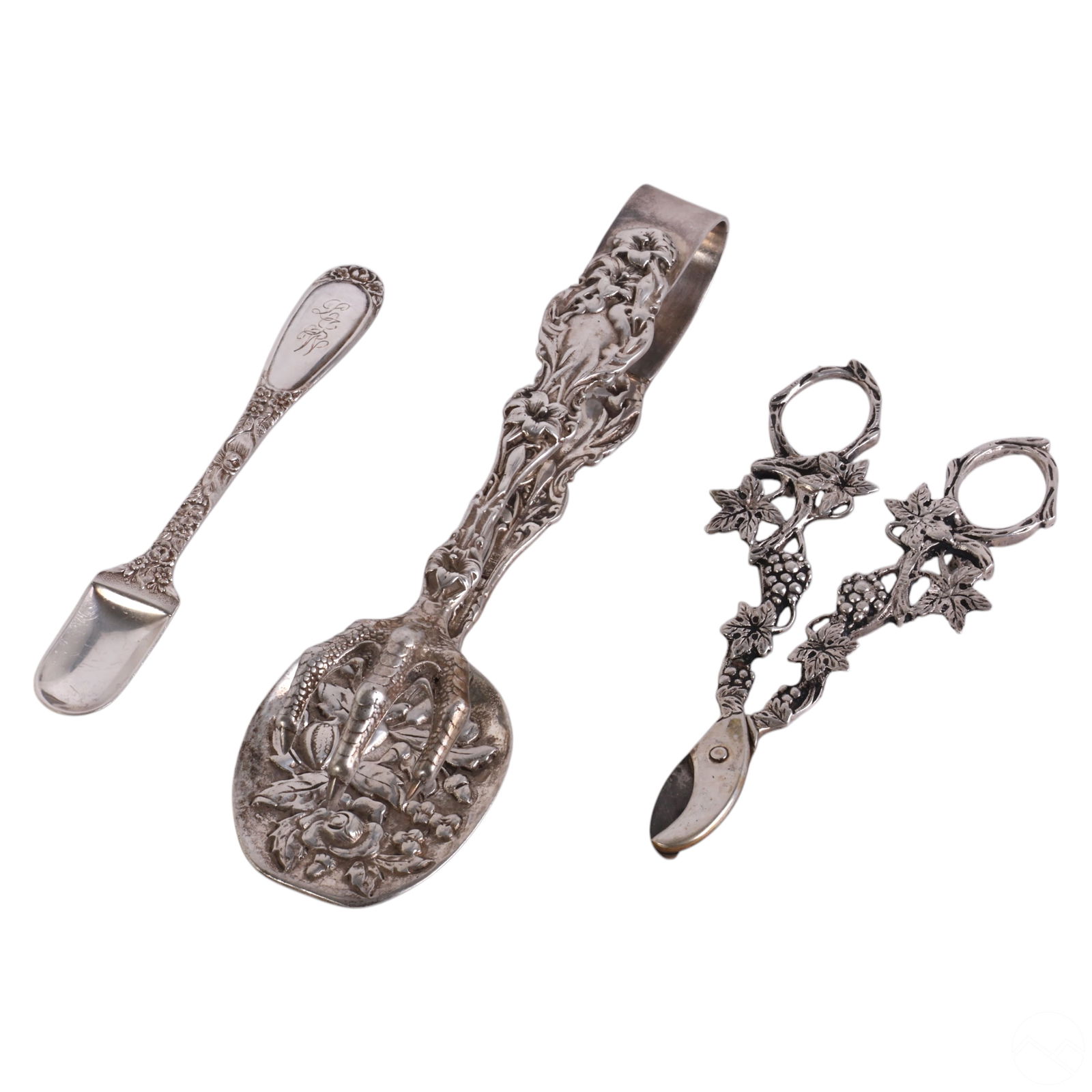 Sterling Silver Antique Tongs Spoon Shears 3pc LOT (1 of 7)