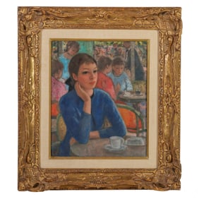 Francois Gall 1912-1987 Cafe Scene Oil Painting