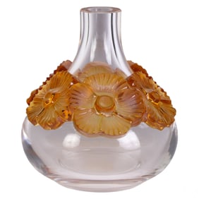 Lalique Crystal France Atossa Amber Flower Vase