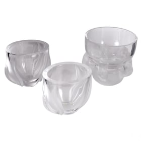 Lalique Deux Tulipes & Hiboux Crystal Vase 3pc LOT