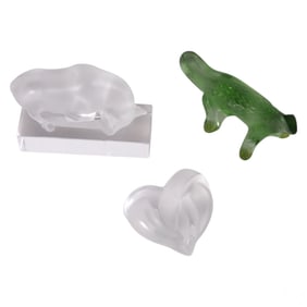 Lalique Crystal Heart Bull Dragon Paperweights LOT