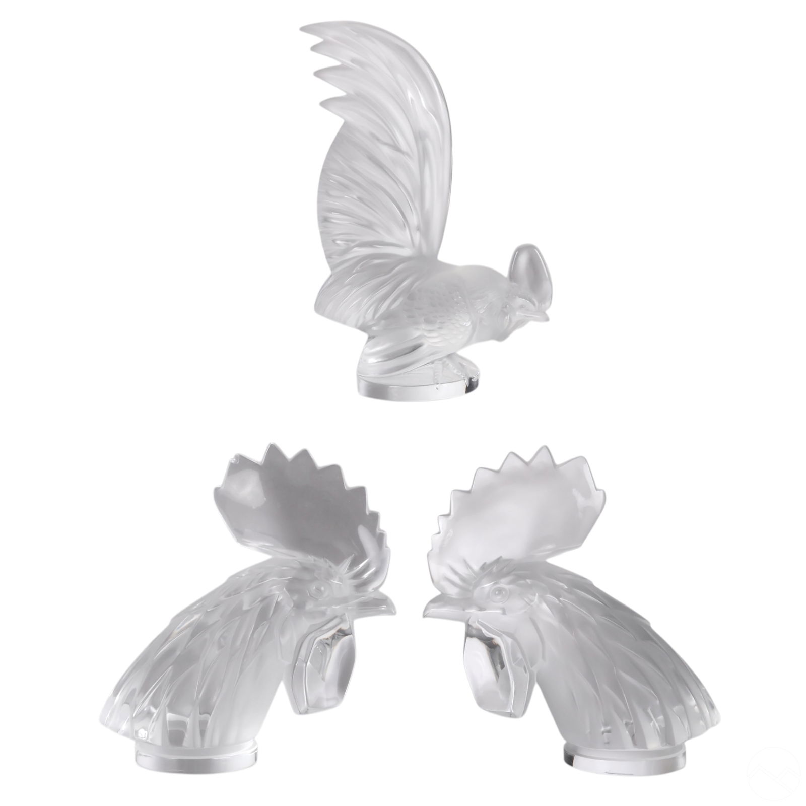 Lalique Crystal Figural Roosters Sculpture 3pc LOT (1 of 10)