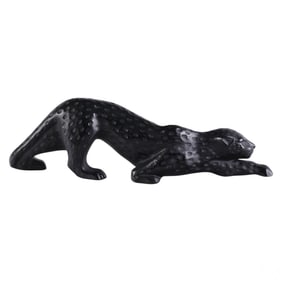 Lalique Black Crystal Zeila Panther Cat Sculpture