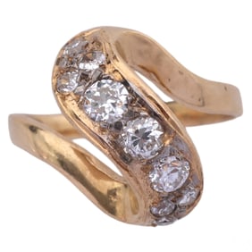 14k Gold .60 CTTW Diamond Vintage Wave Ring Size 6