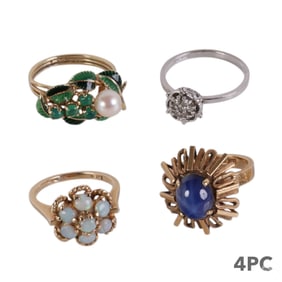 14K Opal Sapphire Diamond & Emerald Rings 4pc LOT