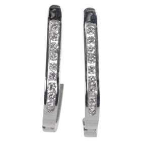 14k White Gold Pair Natural Diamond Hoop Earrings