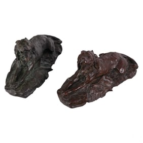 Walter Matia B.1953 Pair of Bronze Dog Sculptures