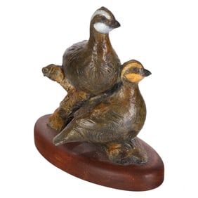Ott Jones b.1959 Two Quail Bird Bronze Sculpture