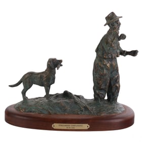 Ott Jones b.1959 Fisherman w/ Dog Bronze Sculpture