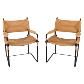 Pair of Bill Sofield For McGuire Baton Arm Chairs