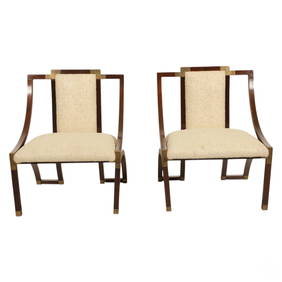 Pair MCM Upholstered Brass Accented Parlor Chairs (1 of 8)