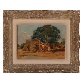 Maurice Levis 1860-1940 Village Scene Oil Painting