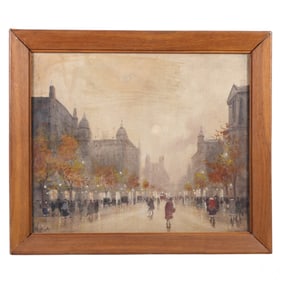 Antal Berkes 1874-1938 Street Scene Oil Painting