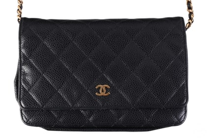 Chanel French Black Quilted Lambskin Purse w Chain