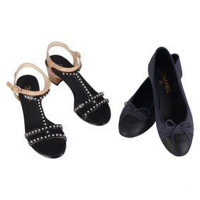 Chanel Pearl Trim Sandals and Blue Flats TWO PAIRS