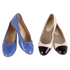 Chanel Blue & Ivory Ballerina Flat Shoes TWO PAIRS