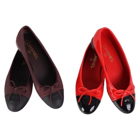 Chanel Burgundy Red Ballerina Flat Shoes TWO PAIRS