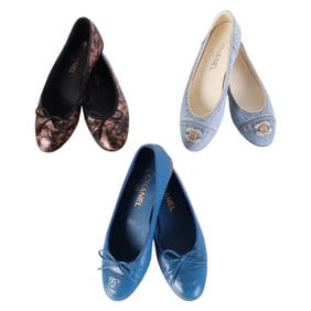 Chanel Denim & Leather CC Ballet Flats THREE PAIRS
