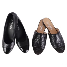Chanel Black Leather Pumps & Mule Shoes TWO PAIRS