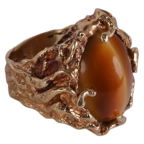14K Yellow Gold with Tigers Eye Men's Sz7 Ring 29g