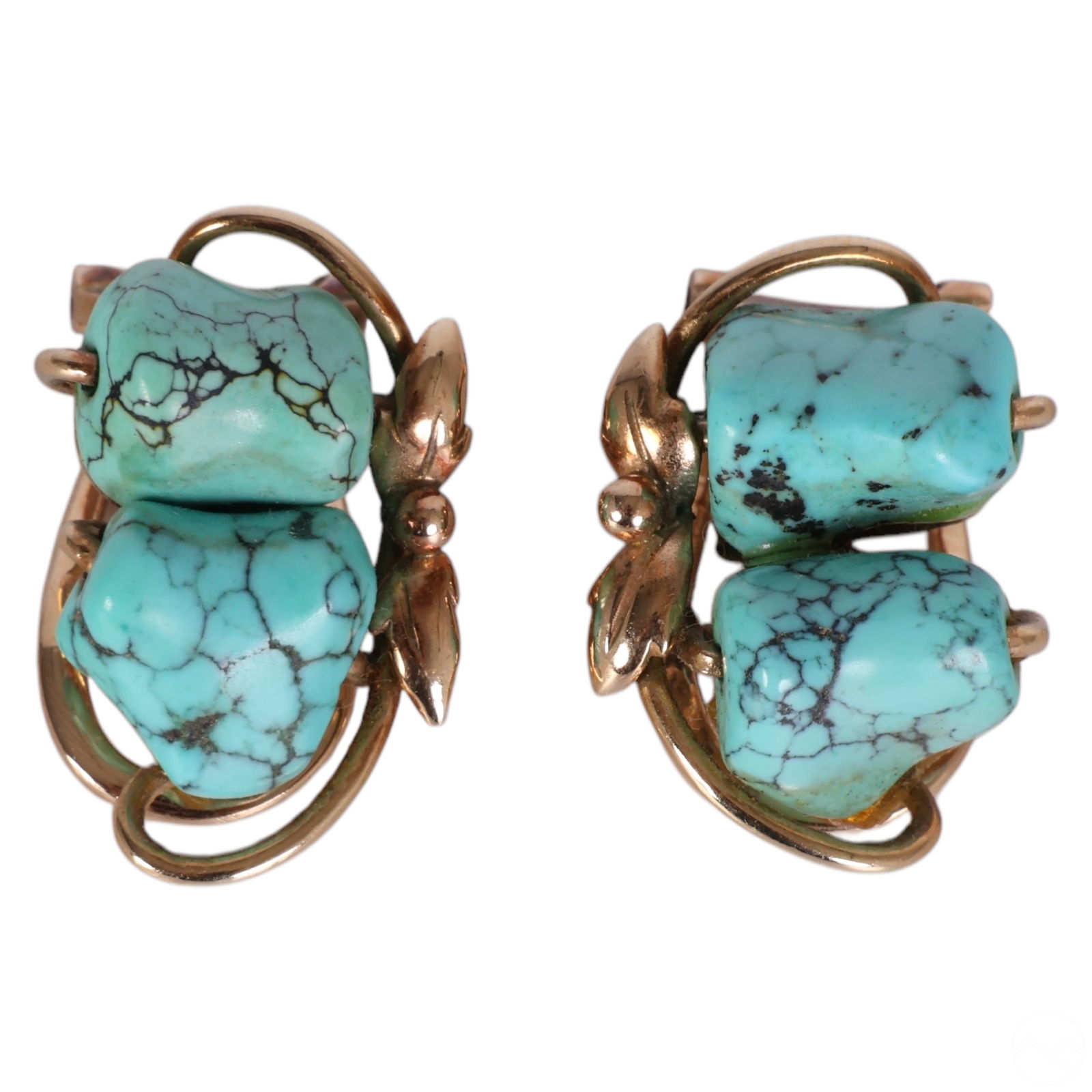 14k Yellow Gold PR Turquoise Nugget Clip Earrings (1 of 3)