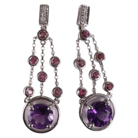 14k White Gold Dangle Drop Gemstone Earrings 4g