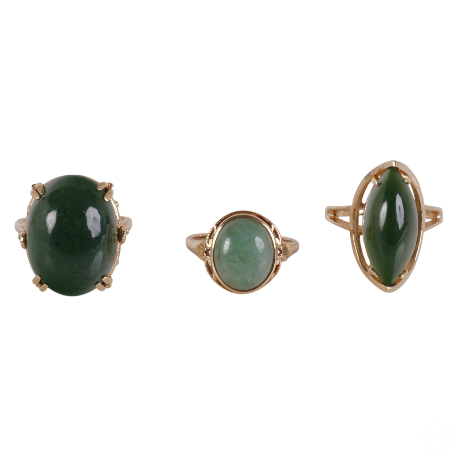 14K Yellow Gold with Green Jade Rings 3 Piece LOT (1 of 9)