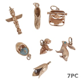 14k Gold Vintage Bracelet Charms (7) Piece LOT
