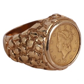 18K Yellow Gold w/ 22K Liberty Head Coin Sz 5 Ring
