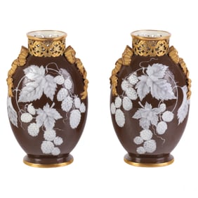 Antique PR Grainger Worcester Pate Sur Pate Vases