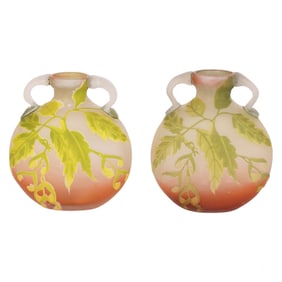Emile Galle Pair Sycamore Cameo Art Glass Vases