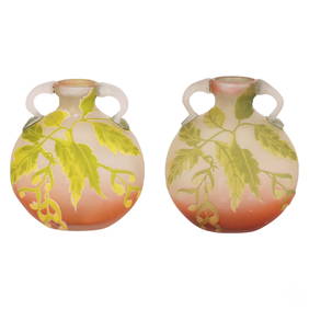 Emile Galle Pair Sycamore Cameo Art Glass Vases (1 of 6)