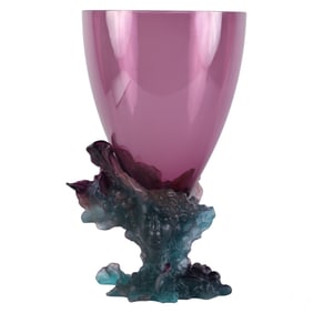 Daum Amethyst Pate De Verre Bacchus Flower Vase