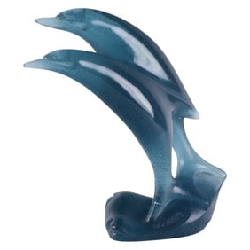 Daum L'hoste Pate-de-Verre Glass Dolphin Sculpture
