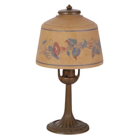 Antique Aladdin Reverse Painted Pansy Boudoir Lamp
