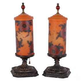 Art Deco Pair Phoenix Glass Cylinder Boudoir Lamps (1 of 6)